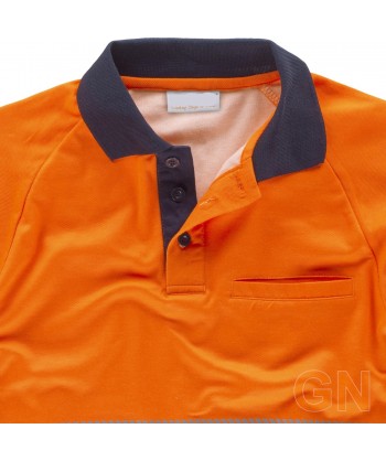 Polo bicapa de alta visibilidad de manga larga con cintas segmentadas color naranja flúor y marino
