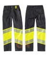 Pantalón elástico, bicolor negro y amarillo alta visibilidad con cinta segmentada