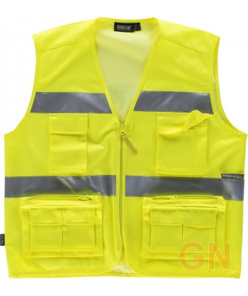 Chaleco alta visibilidad multibolsillos tipo reportero amarillo flúor
