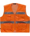 Chaleco alta visibilidad multibolsillos tipo reportero naranja flúor