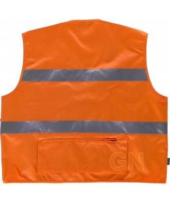 Chaleco alta visibilidad multibolsillos tipo reportero naranja flúor