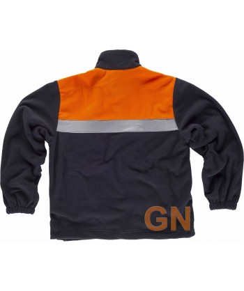 Chaqueta polar alta visibilidad bicolor con cintas reflectantes color marino y naranja flúor
