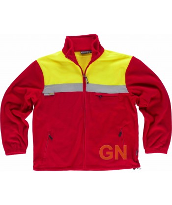 Chaqueta bicolor de forro polar con cintas reflectantes color rojo y amarillo alta visibilidad