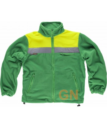 Chaqueta bicolor de forro polar con cintas reflectantes color verde y amarillo alta visibilidad