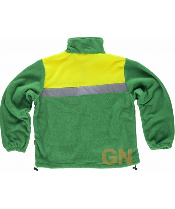 Chaqueta bicolor de forro polar con cintas reflectantes color verde y amarillo alta visibilidad