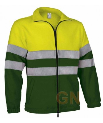 Chaqueta polar económica bicolor de alta visibilidad color  verde bosque/amarillo