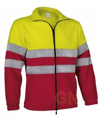 Chaqueta polar económica bicolor de alta visibilidad color rojo/amarillo