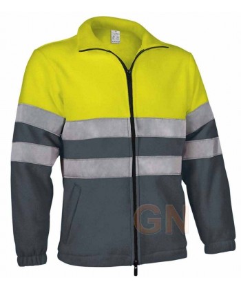Chaqueta polar económica bicolor de alta visibilidad color gris/amarillo
