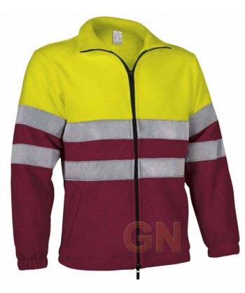 Chaqueta polar económica bicolor de alta visibilidad color granate/amarillo