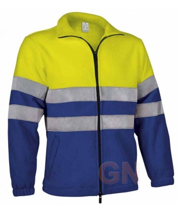 Chaqueta polar económica bicolor de alta visibilidad color azulina/amarillo