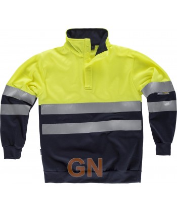 Sudadera alta visibilidad bicolor con cierre velcro color amarillo flúor y marino