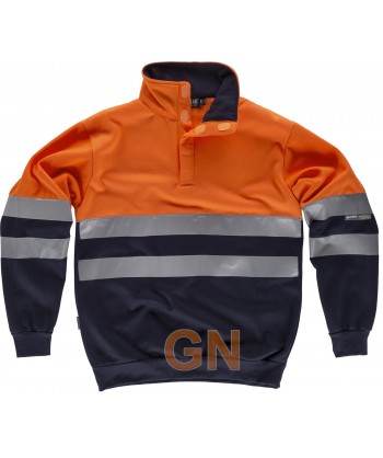 Sudadera alta visibilidad bicolor con cierre velcro color naranja flúor y marino