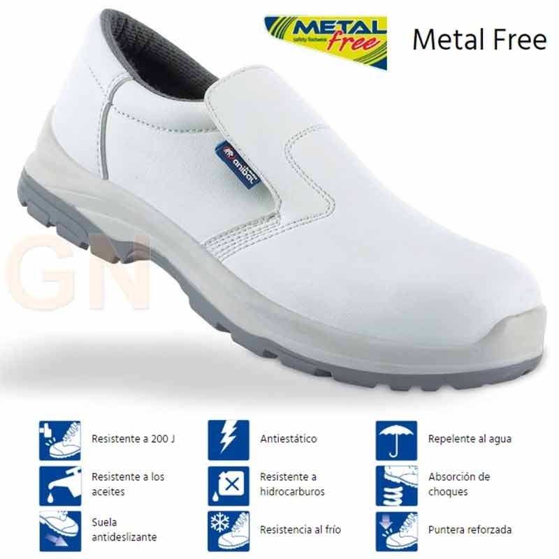 Zapato mocasín alimentario con puntera y plantilla de seguridad y transpirable