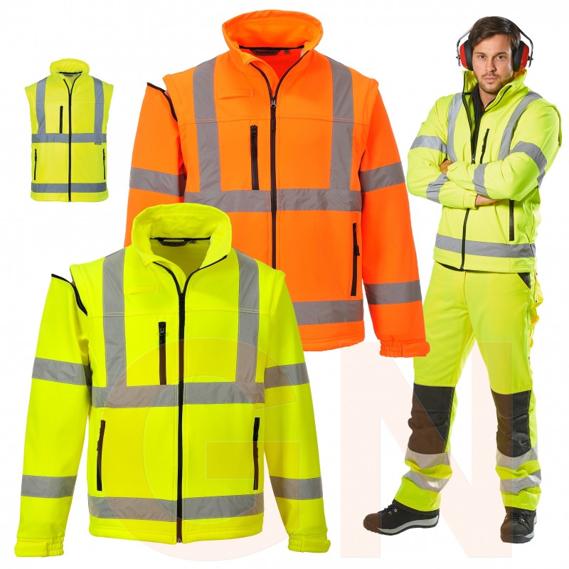 Cazadora softshell tricapa desmontable en amarillo alta visibilidad