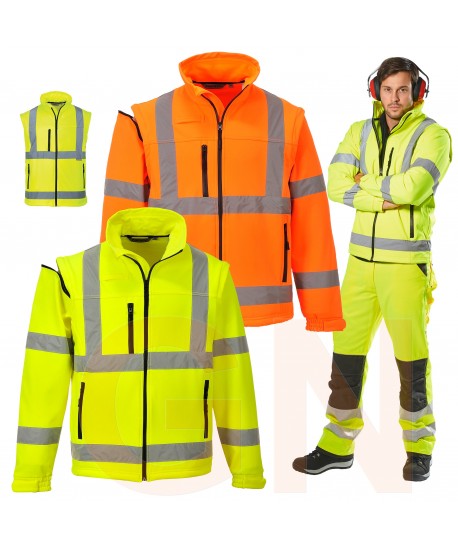 Cazadora softshell tricapa desmontable en amarillo alta visibilidad