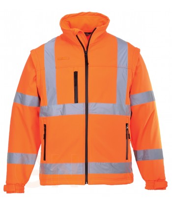 Cazadora softshell tricapa desmontable en naranja alta visibilidad. Portwest S428