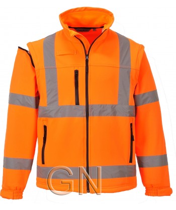 Cazadora softshell tricapa desmontable en naranja alta visibilidad. Portwest S428