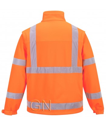 Cazadora softshell tricapa desmontable en naranja alta visibilidad. Portwest S428