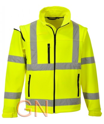 Cazadora softshell tricapa desmontable en amarillo alta visibilidad. Portwest S428