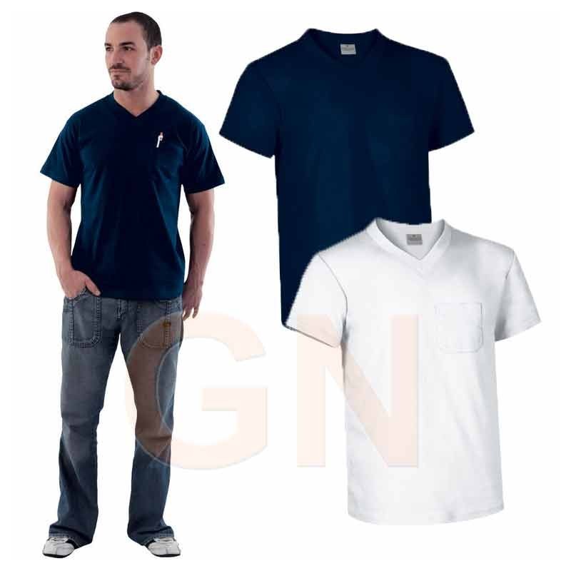 Camiseta cuello pico con bolsillo manga corta