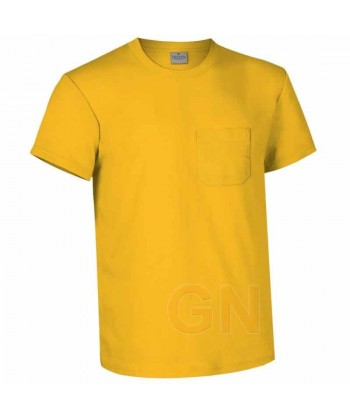 Camiseta manga corta de algodón de cuello redondo con bolsillo color Amarillo girasol