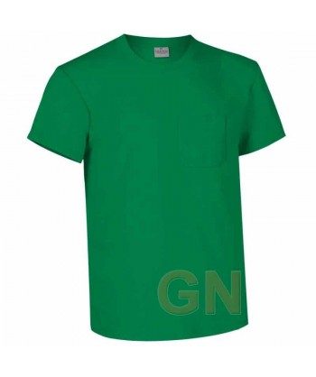 Camiseta manga corta de algodón de cuello redondo con bolsillo color Verde Kelly