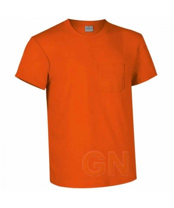 Camiseta manga corta de algodón de cuello redondo con bolsillo color Naranja