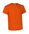 Camiseta manga corta de algodón de cuello redondo con bolsillo color Naranja