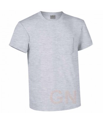 Camiseta manga corta de algodón de cuello redondo con bolsillo color Gris claro