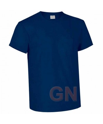 Camiseta manga corta de algodón de cuello redondo con bolsillo color marino