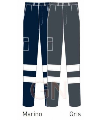 Pantalón de grueso ignífugo y antiestático color marino y gris con cintas reflectantes