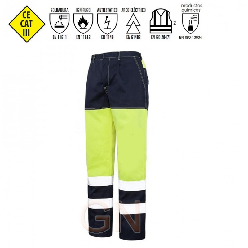 Pantalón de grueso ignífugo, anti arco, protección química y antiestático de alta visibilidad