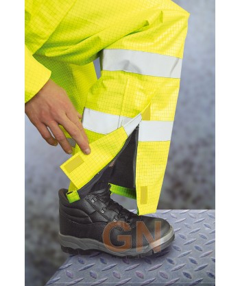 Pantalón con forro, ignífugo de alta visibilidad y antiestático color amarillo flúor