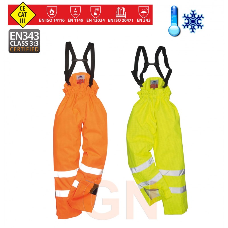 Pantalón con forro, ignífugo de alta visibilidad y antiestático color naranja flúor