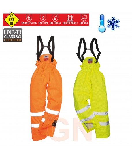 Pantalón con forro, ignífugo de alta visibilidad y antiestático color naranja flúor