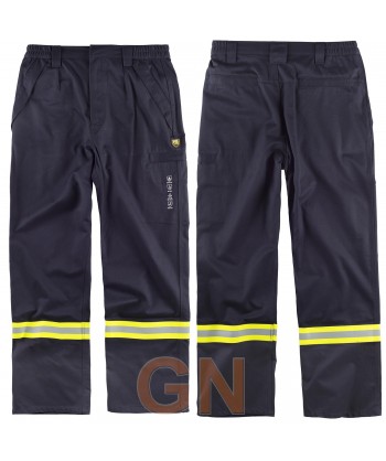 Pantalón modacrílico ignífugo y antiestático  color marino con cintas bicolor
