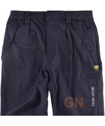 Pantalón de grueso ignífugo y antiestático color marino con cintas bicolor