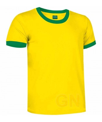 Camiseta de algodón de manga corta bicolor Color amarillo/verde kelly