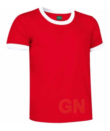 Camiseta de algodón de manga corta bicolor Color rojo/blanco