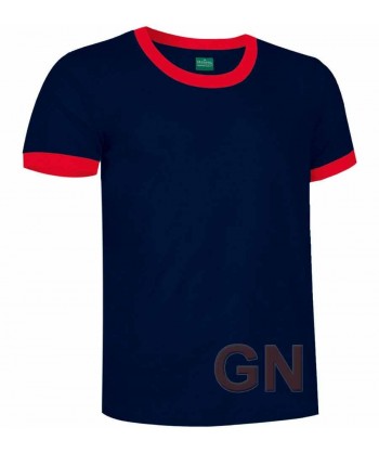 Camiseta de algodón de manga corta bicolor Color marino/rojo