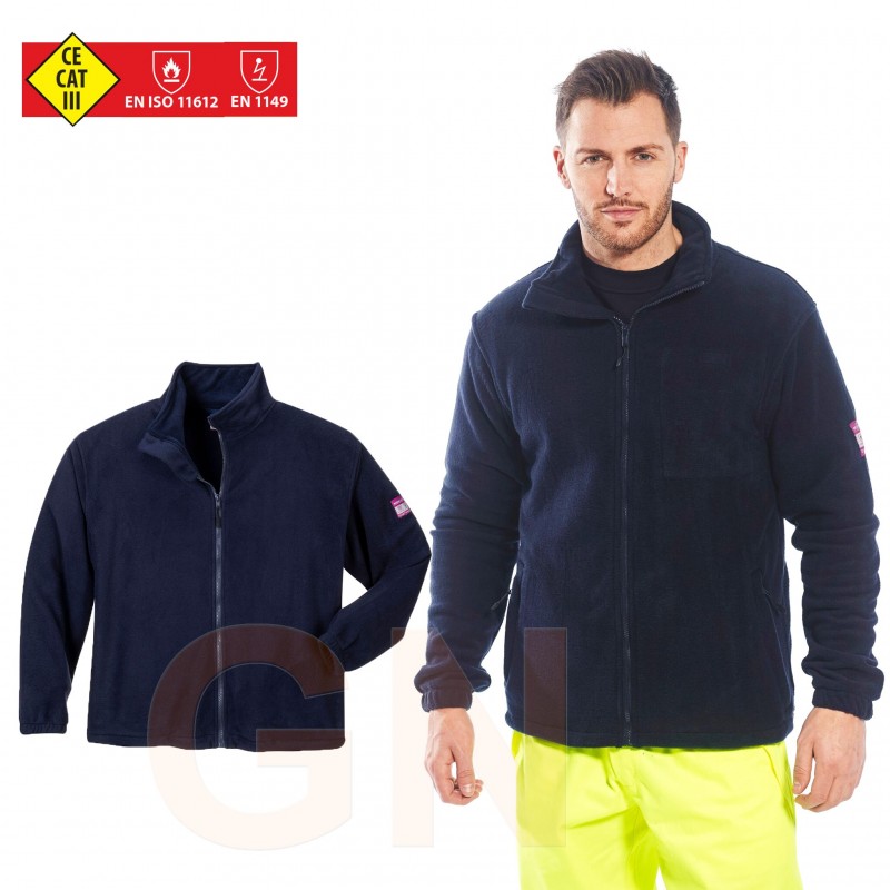 Chaqueta polar ignífuga, antiestática y anti arco en tejido modacrílico