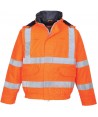 Cazadora acolchada, ignífuga, antiestática con protección química en alta visibilidad color naranja flúor