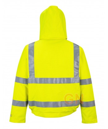 Cazadora acolchada, ignífuga, antiestática con protección química en alta visibilidad color amarillo flúor
