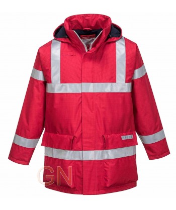 Parka impermeable, acolchada, ignífuga, antiestática con protección química color rojo