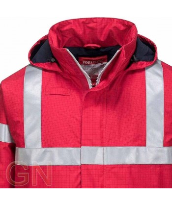Parka impermeable, acolchada, ignífuga, antiestática con protección química color rojo
