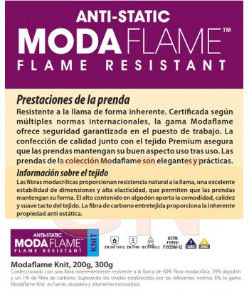 Braga de cuello modacrílica ignífuga, anti arco y antiestática