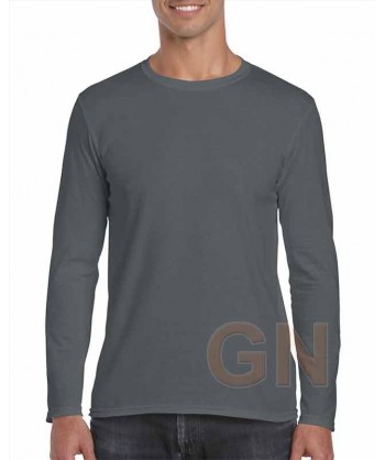 Camiseta de algodón de manga larga y cuello redondo color gris oscuro