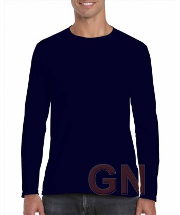 Camiseta de algodón de manga larga y cuello redondo color marino