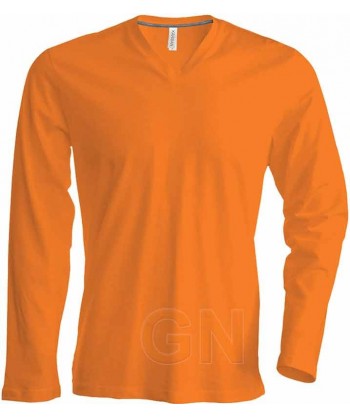 Camiseta manga larga y cuello pico para hombre color naranja