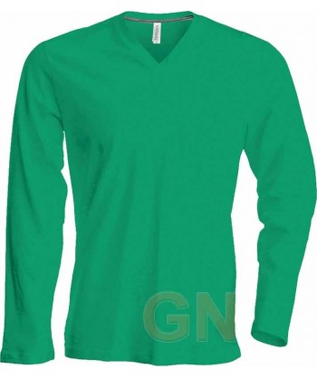 Camiseta manga larga y cuello pico para hombre verde kelly